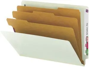 100% Recycled End Tab Pressboard Classification File Folder with SafeSHIELD Fasteners, 3 Dividers, 3" Expansion, Letter Size, Gray/Green, 10 per Box (26820) 100% Recycled End Tab Pressboard Classification File Folder with SafeSHIELD Fasteners, 3 Dividers, 3" Expansion, Letter Size, Gray/Green, 10 per Box (26820)
