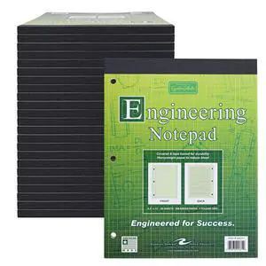 Graph Ruled Covered Engineering Pad, Engineering Graph Paper Pad, 24 Pack, 5x5 Enclosed Grid, 8.5" x 11", 80 Sheets, 3 Hole Punched, Green Tinted Sheets, Made in USA Graph Ruled Covered Engineering Pad, Engineering Graph Paper Pad, 24 Pack, 5x5 Enclosed Grid, 8.5" x 11", 80 Sheets, 3 Hole Punched, Green Tinted Sheets, Made in USA