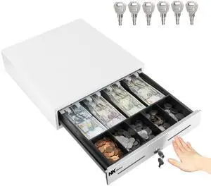 13inch Heavy Duty Manual Push-Open Cash Drawer with 4Bill/5Coin, Removable Till, "Stainless Steel Front" with Single Large Media Slot,White 13inch Heavy Duty Manual Push-Open Cash Drawer with 4Bill/5Coin, Removable Till, "Stainless Steel Front" with Single Large Media Slot,White