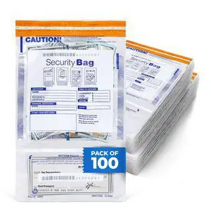 Clear Plastic Deposit Bags | Tamper-Evident Cash Bag | Tear-Off Receipt | Heavy-Duty 9.5" x 15" | 100 pcs | ABC Check Printing Clear Plastic Deposit Bags | Tamper-Evident Cash Bag | Tear-Off Receipt | Heavy-Duty 9.5" x 15" | 100 pcs | ABC Check Printing