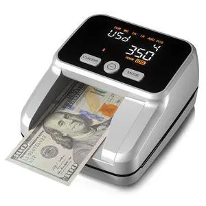 Counterfeit Bill Detector with 5 Detection Methods, Silver | UV/IR/MG//Size/Image, Easy to Read 2.8" Value Display, 4-Way Orientation, Money Checker for Dollars & Euros, Portable Counterfeit Bill Detector with 5 Detection Methods, Silver | UV/IR/MG//Size/Image, Easy to Read 2.8" Value Display, 4-Way Orientation, Money Checker for Dollars & Euros, Portable