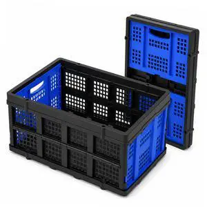 Collapsible Storage Crates 2 Pack, Heavy Duty Foldable Plastic Storage Bins, Stackable Garage & Trunk Organizers for Car, Home, Grocery & Moving Storage, 49L, Blue Collapsible Storage Crates 2 Pack, Heavy Duty Foldable Plastic Storage Bins, Stackable Garage & Trunk Organizers for Car, Home, Grocery & Moving Storage, 49L, Blue