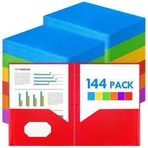 144 Pack 2 Pocket Folders with 3 Holes Punch, Plastic Folder for 3 Ring Binder, Heavy Duty Folders with Pockets for Letter Size Paper, Multicolor Folder for School and Office 144 Pack 2 Pocket Folders with 3 Holes Punch, Plastic Folder for 3 Ring Binder, Heavy Duty Folders with Pockets for Letter Size Paper, Multicolor Folder for School and Office