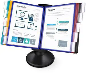 10-Pocket Desk Reference Organizer with 360° Swivel Base & 10 Double-Sided Panels Holds 20 Sheets A4/Letter Size Paper, Fast Flip & Find Desktop Reference System with Colored Index Tabs, Black 10-Pocket Desk Reference Organizer with 360° Swivel Base & 10 Double-Sided Panels Holds 20 Sheets A4/Letter Size Paper, Fast Flip & Find Desktop Reference System with Colored Index Tabs, Black