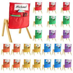 Chair Pockets for Classroom, 24 Pack, 14 x 15 Inches Chairback Buddy Pocket with Name Tag, 6 Bright Colors, Back of Chair Organizer for Kids in Classroom, Kindergarten, School, and Home Chair Pockets for Classroom, 24 Pack, 14 x 15 Inches Chairback Buddy Pocket with Name Tag, 6 Bright Colors, Back of Chair Organizer for Kids in Classroom, Kindergarten, School, and Home