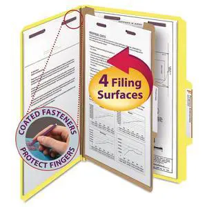 Pressboard Classification File Folder with SafeSHIELD Fasteners, 1 Divider, 2" Expansion, Legal Size, Yellow, 10 per Box (18734) Pressboard Classification File Folder with SafeSHIELD Fasteners, 1 Divider, 2" Expansion, Legal Size, Yellow, 10 per Box (18734)