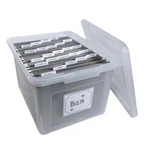 Kid's Craft Memory Keepsake Organizer Box - Clear Storage Latching Bin with Hanging File Folders and Custom Tab Inserts (Gray) Kid's Craft Memory Keepsake Organizer Box - Clear Storage Latching Bin with Hanging File Folders and Custom Tab Inserts (Gray)