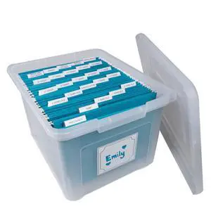 Kid's Craft Memory Keepsake Organizer Box - Clear Storage Latching Bin with Hanging File Folders and Custom Tab Inserts (Teal) Kid's Craft Memory Keepsake Organizer Box - Clear Storage Latching Bin with Hanging File Folders and Custom Tab Inserts (Teal)