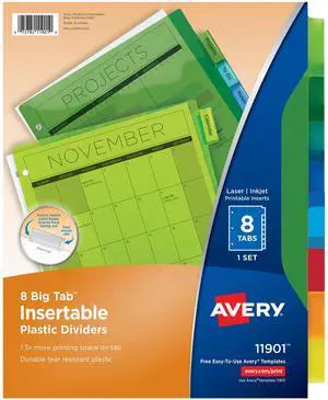 Dividers for 3 Ring Binders, 8-Tab Plastic Binder Dividers, Insertable Big Tabs, Multicolor (24 Sets of 11901) Dividers for 3 Ring Binders, 8-Tab Plastic Binder Dividers, Insertable Big Tabs, Multicolor (24 Sets of 11901)