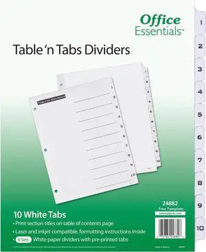 Table 'n Tabs Dividers | 1-10 Tab | White Paper | Laser/Inkjet Compatible | Pack of 6 Table 'n Tabs Dividers | 1-10 Tab | White Paper | Laser/Inkjet Compatible | Pack of 6