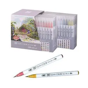 Zig Clean Color Real Brush 120 colors set, Brush tip marker pens, for Professional and Artist, coloring, drawing, calligraphy, lettering, Made in Japan Zig Clean Color Real Brush 120 colors set, Brush tip marker pens, for Professional and Artist, coloring, drawing, calligraphy, lettering, Made in Japan
