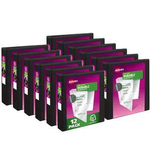 Durable View 3 Ring Binders, 1.5 Inch Slant Rings, 375-Sheet Capacity, DuraHinge, 2.1 Inch Wide Spines, Customizable Clear Covers and Spines, Black Binders (12-Pack of 17021) Durable View 3 Ring Binders, 1.5 Inch Slant Rings, 375-Sheet Capacity, DuraHinge, 2.1 Inch Wide Spines, Customizable Clear Covers and Spines, Black Binders (12-Pack of 17021)