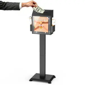 Suggestion Box with Stand,Black Donation Boxes for Fundraising,Heavy Duty Metal Floor Standing Ballot Box with Lock and Keys,Ideal for Voting, Donation and Church Election Suggestion Box with Stand,Black Donation Boxes for Fundraising,Heavy Duty Metal Floor Standing Ballot Box with Lock and Keys,Ideal for Voting, Donation and Church Election