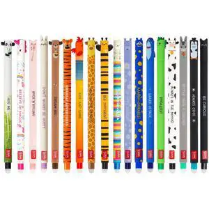 Set of 18 Erasable Gel Pens with Thermosensitive Erase Ink, Range of ink colours & barrel designs, 0.7mm Tip, Animal Designs, Chicken, Pig, Donkey, Cow etc Set of 18 Erasable Gel Pens with Thermosensitive Erase Ink, Range of ink colours & barrel designs, 0.7mm Tip, Animal Designs, Chicken, Pig, Donkey, Cow etc