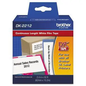 Genuine DK-2212 Continuous Length Black on White Film Tape for QL Label Printers, 2.4" x 50' (62mm x 15.2M), 1 Roll per Box, DK2212,Black/White Genuine DK-2212 Continuous Length Black on White Film Tape for QL Label Printers, 2.4" x 50' (62mm x 15.2M), 1 Roll per Box, DK2212,Black/White