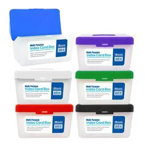 3 x 5 in Index Card File Box, Holds 250, 36-Case | latch lid and a translucent body that holds up to 250 cards 3 x 5 in Index Card File Box, Holds 250, 36-Case | latch lid and a translucent body that holds up to 250 cards