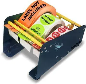 MDJ by Excell Manual Metal Label Sticker Dispenser with 4 Suction Cups Base for Tabletop, Adjustable Holder for Multiple Rolls for Office, Home, Warehouse, Easy Peel Off, Fits up to 6.5" Wide Labels MDJ by Excell Manual Metal Label Sticker Dispenser with 4 Suction Cups Base for Tabletop, Adjustable Holder for Multiple Rolls for Office, Home, Warehouse, Easy Peel Off, Fits up to 6.5" Wide Labels