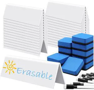 36 Sets Reusable Name Tent Cards with Black Dry Erase Markers and Eraser Dry Erase Name Tents for Meetings White Name Plate for Weddings Classroom Office, 8.66 x 1.97 x 2.76 Inch 36 Sets Reusable Name Tent Cards with Black Dry Erase Markers and Eraser Dry Erase Name Tents for Meetings White Name Plate for Weddings Classroom Office, 8.66 x 1.97 x 2.76 Inch