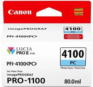 PFI-4100 Genuine Photo Cyan Ink Tank, Compatible with imagePROGRAF PRO-1100 Printers PFI-4100 Genuine Photo Cyan Ink Tank, Compatible with imagePROGRAF PRO-1100 Printers