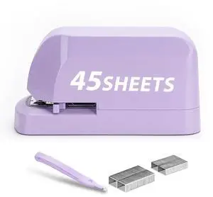 Heavy Duty Electric Stapler Value Pack, 45 Sheet Capacity, Includes 1500 Staples & Staple Remover, No-Jam, Faster Stapling, Automatic Stapler Desktop,AC Adapter Powered (Purple) Heavy Duty Electric Stapler Value Pack, 45 Sheet Capacity, Includes 1500 Staples & Staple Remover, No-Jam, Faster Stapling, Automatic Stapler Desktop,AC Adapter Powered (Purple)