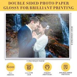 600 Sheets Photo Paper 8.5 x 11 in Glossy Double Sided 54lbs 9.5mil 200gsm Photo Paper Glossy Card Stock for Inkjet Printing Printer Making Pictures Calendar Greeting Card Printing 600 Sheets Photo Paper 8.5 x 11 in Glossy Double Sided 54lbs 9.5mil 200gsm Photo Paper Glossy Card Stock for Inkjet Printing Printer Making Pictures Calendar Greeting Card Printing