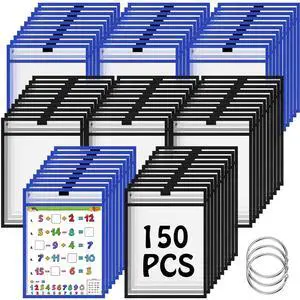 150 Pcs Dry Erase Pockets Bulk Reusable Job Ticket Holders Clear Plastic Sleeve Protector Work Order Sleeve Shop Ticket Holder for Teacher Week Gift Office Supply(10 x 14'',Black Blue) 150 Pcs Dry Erase Pockets Bulk Reusable Job Ticket Holders Clear Plastic Sleeve Protector Work Order Sleeve Shop Ticket Holder for Teacher Week Gift Office Supply(10 x 14'',Black Blue)