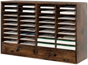 TQAVI Wood Classroom Mailbox 36 Compartments with 2 Drawer, Large Paper Organizer with Adjustable Shelves to Sorting Literature Bill, A4 Size File Organizer for Office School Home, Antique Brown TQAVI Wood Classroom Mailbox 36 Compartments with 2 Drawer, Large Paper Organizer with Adjustable Shelves to Sorting Literature Bill, A4 Size File Organizer for Office School Home, Antique Brown