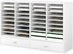TQAVI Wood Classroom Mailbox 36 Compartments with 2 Drawer, Large Paper Organizer with Adjustable Shelves to Sorting Literature Bill, A4 Size File Organizer for Office School Home, White TQAVI Wood Classroom Mailbox 36 Compartments with 2 Drawer, Large Paper Organizer with Adjustable Shelves to Sorting Literature Bill, A4 Size File Organizer for Office School Home, White