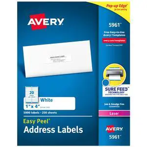 Mailing Address Labels, Laser Printers, 5,000 Labels, 1 x 4, Permanent Adhesive, 2 Packs (5961) Mailing Address Labels, Laser Printers, 5,000 Labels, 1 x 4, Permanent Adhesive, 2 Packs (5961)