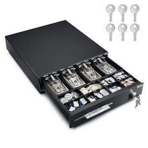13 inch Auto Open Cash Register Drawer with 6 Keys Heavy Duty 4 Bill 8 Coin Removable Cash Tray Media Slot 24V RJ12 Key-Lock Round Corner for POS System Small Businesses Retail 330E 13 inch Auto Open Cash Register Drawer with 6 Keys Heavy Duty 4 Bill 8 Coin Removable Cash Tray Media Slot 24V RJ12 Key-Lock Round Corner for POS System Small Businesses Retail 330E