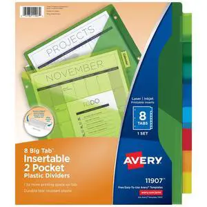 Dividers for 3 Ring Binders, 8-Tab Two-Pocket Plastic Binder Dividers, Multicolor (24 Sets of 11907) Dividers for 3 Ring Binders, 8-Tab Two-Pocket Plastic Binder Dividers, Multicolor (24 Sets of 11907)