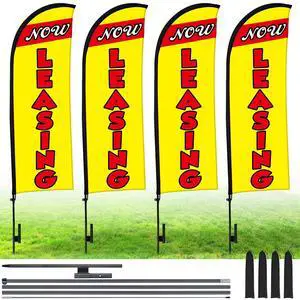 4 Sets 15ft Now Leasing Flags Banners for Advertising with Flagpole Ground Stake Portable Bag Feather Now Leasing Signs Banner for Business Advertising (Yellow) 4 Sets 15ft Now Leasing Flags Banners for Advertising with Flagpole Ground Stake Portable Bag Feather Now Leasing Signs Banner for Business Advertising (Yellow)