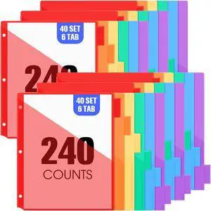 40 Sets Binder Dividers with Tabs Pockets 6 Tab Plastic Dividers for 3 Ring Binder for School Office Document Organizers Protection (Multicolor) 40 Sets Binder Dividers with Tabs Pockets 6 Tab Plastic Dividers for 3 Ring Binder for School Office Document Organizers Protection (Multicolor)