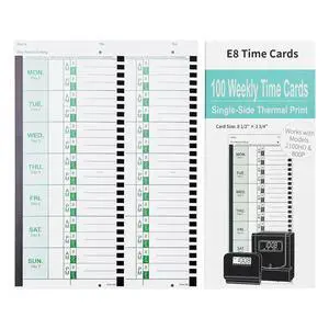 600 E8 Weekly Thermal Time Cards, Compatible with Lathem 2100HD & 800P | Employee Time Clock Cards, Single-Sided Format with Named Days 600 E8 Weekly Thermal Time Cards, Compatible with Lathem 2100HD & 800P | Employee Time Clock Cards, Single-Sided Format with Named Days