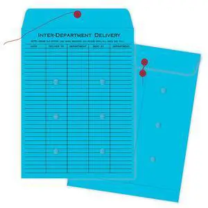 Interdepartment String & Button Closure Envelopes, 10" x 13", 1-Sided Narrow Rule, Blue, Box of 100 (QUA63577) Interdepartment String & Button Closure Envelopes, 10" x 13", 1-Sided Narrow Rule, Blue, Box of 100 (QUA63577)