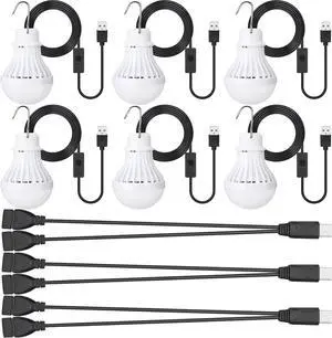 Funtery 6 Pcs USB LED Light Portable Light Bulb with USB Hanging Camping Light Splitter Cable for Camping Tent Garage Warehouse Car Truck Outdoor, 5W, 8.2ft Funtery 6 Pcs USB LED Light Portable Light Bulb with USB Hanging Camping Light Splitter Cable for Camping Tent Garage Warehouse Car Truck Outdoor, 5W, 8.2ft