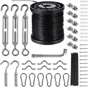 Outdoor String Light Hanging Kit Includ 164 FT Nylon Rope Cable | 304 Stainless Steel Turnbuckle & Hooks,Globe Light Suspension Kits,Patio Lights Guide Wire,Enough Accessories,Use Manual Outdoor String Light Hanging Kit Includ 164 FT Nylon Rope Cable | 304 Stainless Steel Turnbuckle & Hooks,Globe Light Suspension Kits,Patio Lights Guide Wire,Enough Accessories,Use Manual