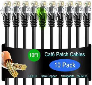 Cat6 Ethernet Cable 10 ft (10 Pack) - Network Patch Cable for Data Centers, Home and Enterprise Networks, 10G Compatible - Black Cat6 Ethernet Cable 10 ft (10 Pack) - Network Patch Cable for Data Centers, Home and Enterprise Networks, 10G Compatible - Black