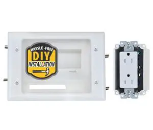 DATA COMM 45-0071-WH Recessed Low Voltage Cable Plate with Built-In Duplex Receptacle Outlet, Easy To Install - Ideal for Home Theater, TV & Power Cable Management, Mid-Size, White DATA COMM 45-0071-WH Recessed Low Voltage Cable Plate with Built-In Duplex Receptacle Outlet, Easy To Install - Ideal for Home Theater, TV & Power Cable Management, Mid-Size, White