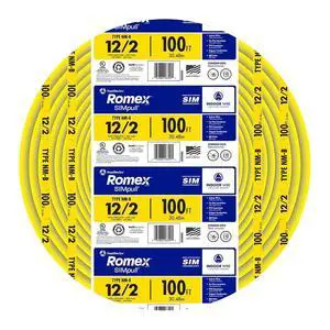 Southwire Romex Brand Simpull Solid Indoor 12/2 W/G NMB Cable 100ft Coil - SW# 28828228,Yellow, Copper, Nylon, Polyvinyl Chloride (PVC) Southwire Romex Brand Simpull Solid Indoor 12/2 W/G NMB Cable 100ft Coil - SW# 28828228,Yellow, Copper, Nylon, Polyvinyl Chloride (PVC)