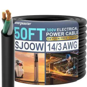 50FT 14/3 SJOOW Portable Power Cable, 14 Gauge 3 Conductor (ETL) | 14AWG 300V 15A Bulk Cable, Water & Oil Resistant, for Welder,Generator,Motor Lead,Circuits,EV Car Charger,Speaker Systems 50FT 14/3 SJOOW Portable Power Cable, 14 Gauge 3 Conductor (ETL) | 14AWG 300V 15A Bulk Cable, Water & Oil Resistant, for Welder,Generator,Motor Lead,Circuits,EV Car Charger,Speaker Systems