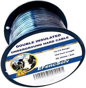 Electric Fence Double Insulated Underground Cable 12-1/2 Guage / 2.5mm Steel Wire Core, 164 Feet Length, Spooled on Plastic Cable Reel Electric Fence Double Insulated Underground Cable 12-1/2 Guage / 2.5mm Steel Wire Core, 164 Feet Length, Spooled on Plastic Cable Reel