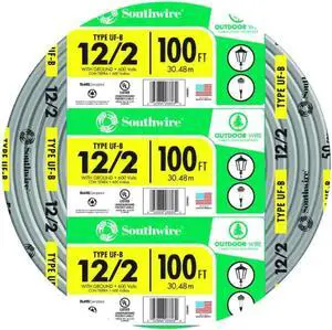 Southwire 12/2 UF B Wire with Ground, 100 ft, Gray Solid Copper Direct Burial Cable for Outdoor & Underground Use, 600V Southwire 12/2 UF B Wire with Ground, 100 ft, Gray Solid Copper Direct Burial Cable for Outdoor & Underground Use, 600V