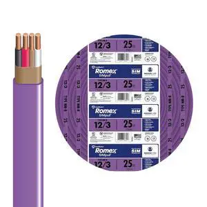 Southwire Romex SIMpull Residential Wire, 12 Gauge, 3 Conductor, 25 Ft, W/G NM-B Cable, Purple, 63947821 Southwire Romex SIMpull Residential Wire, 12 Gauge, 3 Conductor, 25 Ft, W/G NM-B Cable, Purple, 63947821