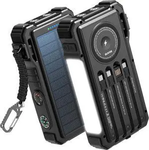BLAVOR Solar Power Bank 20000mAh Built-in Cables, Wireless Charger for Phones & Apple Watch, 20W Fast Charging Battery Pack with USB C, Flashlight, Solar Charger for iPhone, iPad, iWatch, Samsung BLAVOR Solar Power Bank 20000mAh Built-in Cables, Wireless Charger for Phones & Apple Watch, 20W Fast Charging Battery Pack with USB C, Flashlight, Solar Charger for iPhone, iPad, iWatch, Samsung