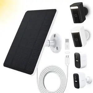 Solar Panel Compatible with WYZE Battery Cam Pro, EufyCam 2C/2C Pro, 4W 5V Solar Panel Charger with 10ft Micro USB Charging Cable for Outdoor Battery Camera, USB C Adapter, 360° Adjustable Wall Mount Solar Panel Compatible with WYZE Battery Cam Pro, EufyCam 2C/2C Pro, 4W 5V Solar Panel Charger with 10ft Micro USB Charging Cable for Outdoor Battery Camera, USB C Adapter, 360° Adjustable Wall Mount