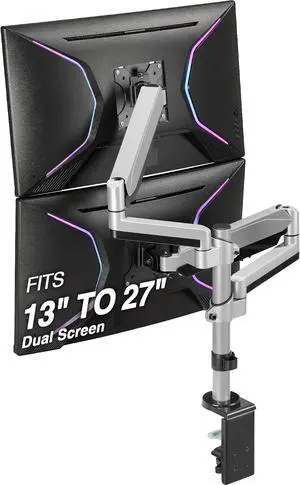 AVLT Dual Stacked Monitor Arm Desk Mount for 13-27" Screens - Silver | Supports flat/curved/ultrawide screens up to 19.8 lbs each. Smooth gas spring, VESA 75x75/100x100 and cable management AVLT Dual Stacked Monitor Arm Desk Mount for 13-27" Screens - Silver | Supports flat/curved/ultrawide screens up to 19.8 lbs each. Smooth gas spring, VESA 75x75/100x100 and cable management