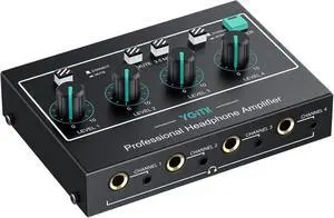 4 Channel Headphone Amplifier,Stereo Audio Amplifier Mixer with 3 Audio Inputs, Individual Mute & Volume Control, Mono/Stereo 1/4" & 1/8" TRS Output, Includes Power Adapter & Audio Cables 4 Channel Headphone Amplifier,Stereo Audio Amplifier Mixer with 3 Audio Inputs, Individual Mute & Volume Control, Mono/Stereo 1/4" & 1/8" TRS Output, Includes Power Adapter & Audio Cables