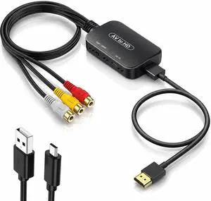 RCA to HDMI Converter, AV to HDMI Adapter with RCA & HDMI Cables, Supports 720P/1080P PAL/NTSC for PS1, PS2, PS3, N64, Wii, Xbox, STB, VHS, VCR, DVD & Blu-ray Players RCA to HDMI Converter, AV to HDMI Adapter with RCA & HDMI Cables, Supports 720P/1080P PAL/NTSC for PS1, PS2, PS3, N64, Wii, Xbox, STB, VHS, VCR, DVD & Blu-ray Players