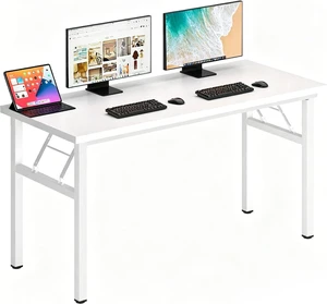 DlandHome 62 Inch Large Folding Computer Desk, Fully Assembled, White DlandHome 62 Inch Large Folding Computer Desk, Fully Assembled, White